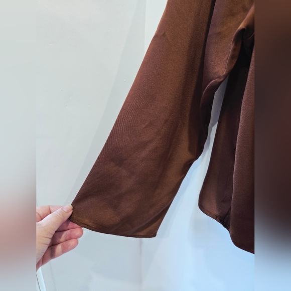 DEX Elegant Brown Wrap Top Long Sleeve Ruched Size XL X - Picture 5 of 9
